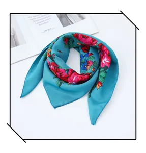 Vintage floral square scarf for women, retro peony print head wrap, chic ethnic neckerchief.