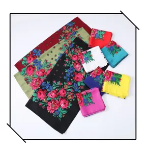 Retro floral print square scarf ethnic style shawl vintage flower headwear fashion accessory