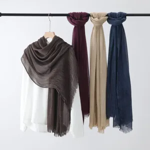 Écharpe en Polyester Couleur Unie pour Femmes Châle Long Décontracté Glands Polyvalents Accessoires de Mode