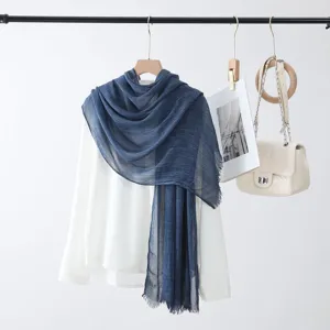 Écharpe femme coton lin couleur unie foulard décontracté polyvalent châle bleu printemps