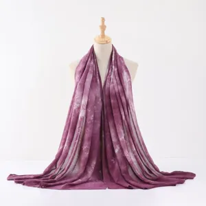 Long purple tie-dye modal shawl for women, stylish gradient print sun protection scarf.