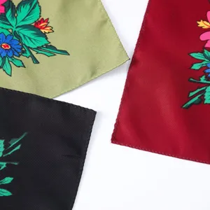 Vintage floral printed square scarf detail view showcasing exquisite fabric texture and refined edges.