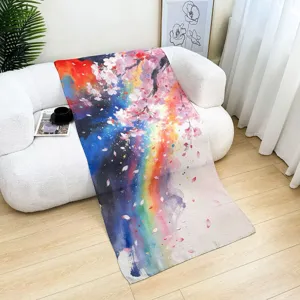 Colorful watercolor cherry blossom print long scarf stylish shawl for women versatile daily wear.