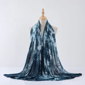Gradient tie-dye rayon long shawl scarf for women sun protection fashion hijab drape design.