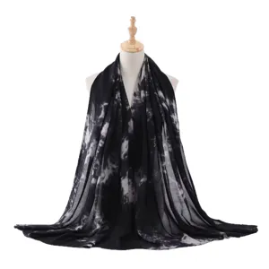 Black and white tie-dye long scarf fashion shawl for women sun protection head scarf elegant