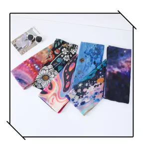 Stylish women's printed scarves collection featuring watercolor, floral and galaxy designs.