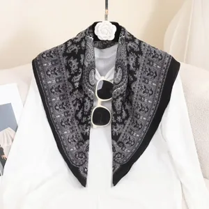 Black and white vintage paisley square scarf, lightweight versatile neckerchief for women.