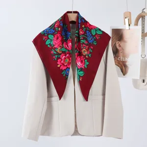 Retro floral print square scarf ethnic shawl headscarf for women fashion daily wear chic