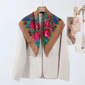 Retro floral square scarf shawl with vintage big red peony pattern elegant women fashion wrap