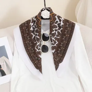 Vintage brown paisley print square scarf, elegant 70x70cm neckerchief for women and girls.