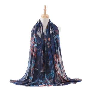 Women watercolor print tie-dye long scarf stylish blue versatile fashion shawl item.