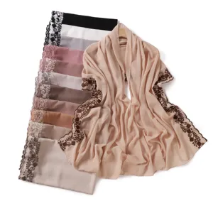 Women Chiffon Scarf Embroidered Lace Edge Lightweight Sun Protection Shawl Versatile Elegant Chiffon Headscarf