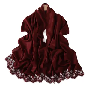 Solid Color Chiffon Embroidered Lace Scarf Women Summer Sunscreen Shawl Elegant Wrap