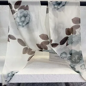 Elegant floral chiffon long scarf gradient ribbon neckerchief for women fashion accessory