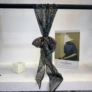 Gradient Chiffon Ribbon Scarf, Dark Floral Slanted Long Neckerchief for Women Fashion
