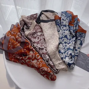 Vintage paisley silk scarf women square neck hair ribbon luxury stylish head wrap band