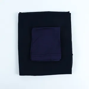 Dark blue chiffon long scarf with mercerized cotton inner cap set, elegant Muslim headwear.