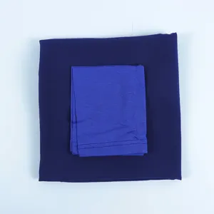 Detailed view of the dark blue chiffon long scarf and royal blue inner cap set.