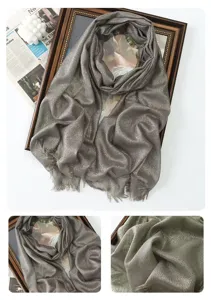 Spring summer metallic shimmer scarf for women, solid color long head wrap shawl.