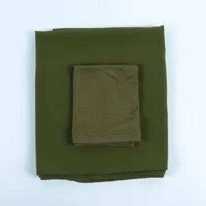 Mercerized cotton tube cap and chiffon long scarf set, stylish military green head wrap hijab.