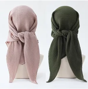 Details of the pleated square headscarf showing texture and style for women daily wear.