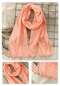 Cozy cotton linen peach pink scarf for women, elegant daily wear autumn winter accessory.
