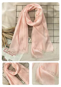 Women pink linen cotton scarf solid color fringed shawl elegant casual fashion winter neck wrap