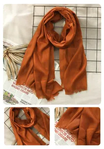Orange linen cotton scarf women solid color vintage shawl soft lightweight winter warm neck wrap