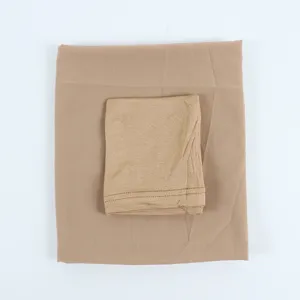 Khaki mercerized cotton tube cap and chiffon long scarf hijab set for daily wear style.