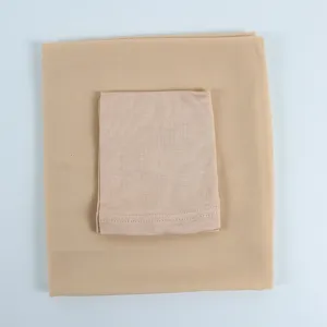 Detail view of beige chiffon hijab scarf set with inner cap, soft fabric, elegant daily wear.