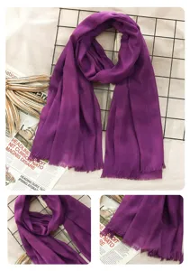 Women solid color cotton linen scarf elegant purple fringe shawl autumn winter accessory