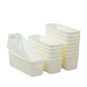 Organizadores de escritorio rectangulares apilables color crema para dormitorio