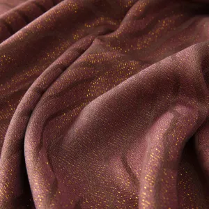Elegant purple silk scarf with golden shimmer, soft and luxurious women neckerchief main view.