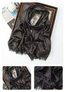 Women shimmer metallic long scarf solid color rayon glitter shawl head wrap accessories