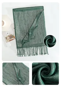 Detailed view of the solid color glitter tassel scarf shawl, showcasing fabric texture.
