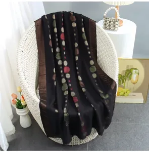 Black cotton linen fringed scarf shawl with colorful polka dots, stylish drape design for women