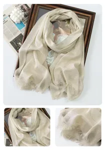 Spring summer metallic shimmering solid long scarf women elegant tassel shawl wrap hijab