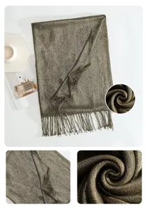 Elegant metallic tassel scarf solid color retro long shawl for women spring autumn.