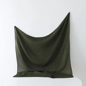 Dark green pleated square scarf for women 90cm lightweight chic fashion hijab accessory