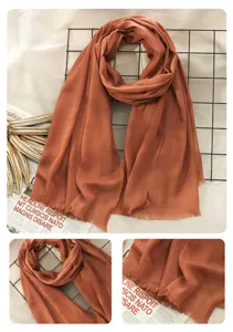 Women autumn winter solid color cotton linen scarf retro tassel shawl casual neck warmer