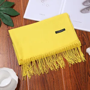 Solid color imitation cashmere scarf with fringe, warm winter long shawl for women daily wear.