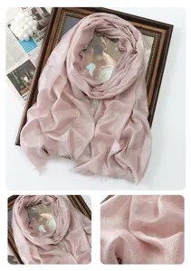 Spring summer solid color shimmering metallic long scarf women elegant shawl wrap.