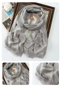 Silver metallic shiny long scarf for women, elegant shimmering shawl and headwrap accessory.