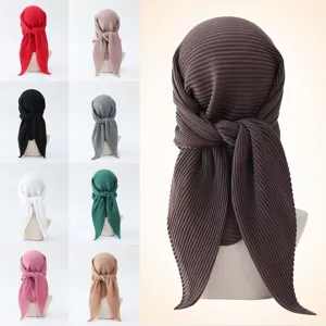 Women's Pleated Square Scarf Solid Color Polyester Hijab Head Scarf Fashion Elegant Casual Daily Neck Scarf Wrap