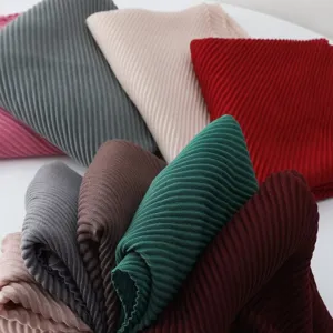 Solid color pleated square scarf for women, elegant fashion hijab and neck wrap accessory.