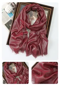 Women metallic shimmering long scarf and elegant shawl wrap with nice fringe design