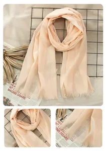 Women cotton linen scarf solid color soft shawl autumn winter casual breathable fashion accessory