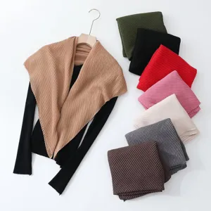 Solid color imitation linen silk pleated square scarf women fashion headscarf new