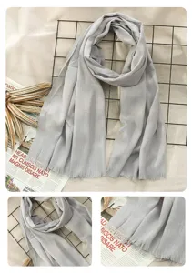 Solid color cotton linen scarf for women, casual autumn winter tassel shawl and wrap in light grey.