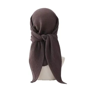 Solid color pleated headscarf for women, elegant twist design square hijab for daily wear.